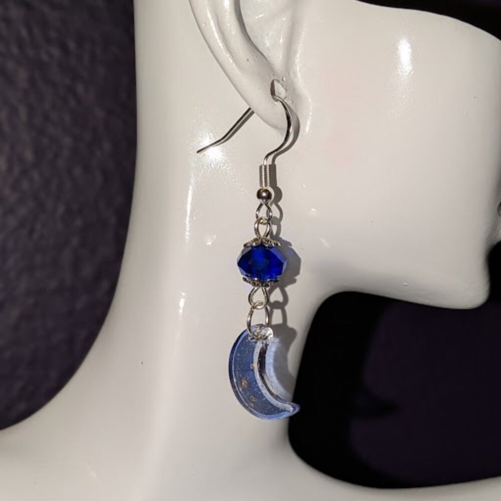 Blue Glass Moon Earrings